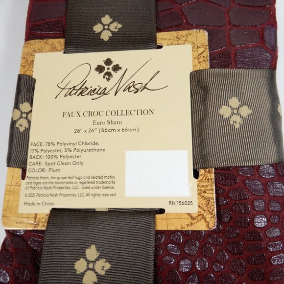 Patricia Nash Faux Croc Embossed Euro SHAM SET Plum Wine Decorative Pillow Cover - Picture 7 of 8